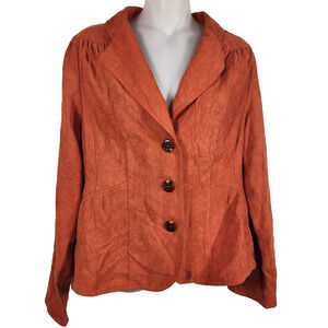 RQT Woman’s Suede Jacket Blazer Orange Button Down Textured Lightweight Medium